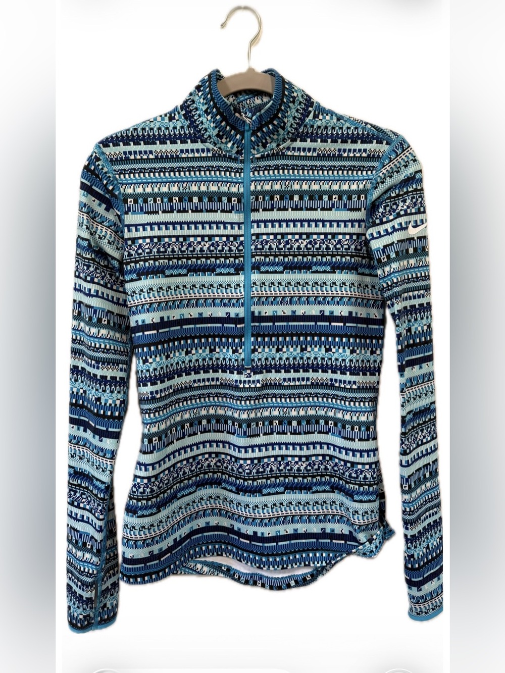 Nike Pro Dri-Fit  Blue Patterned Half-Zip Pullover